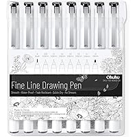 Ohuhu Micro Pen Fineliner Drawing Pens: 8 Sizes Fineliner Pens Pigment Black Ink Assorted Point Sizes Waterproof for Writing Drawing Journaling Sketching Anime Manga Watercolor for Artists Beginners