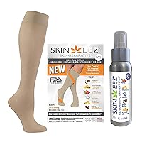 Skineez Medical Grade Compression Socks 20-30mmHg and Replenishing Spray, Firm, Moisuturize, and Revitalize Skin, Relieve Foot, Arch, Heel, Calf, and Ankle Pain, Tan, L/XL, 1 Pair, 1 Spray
