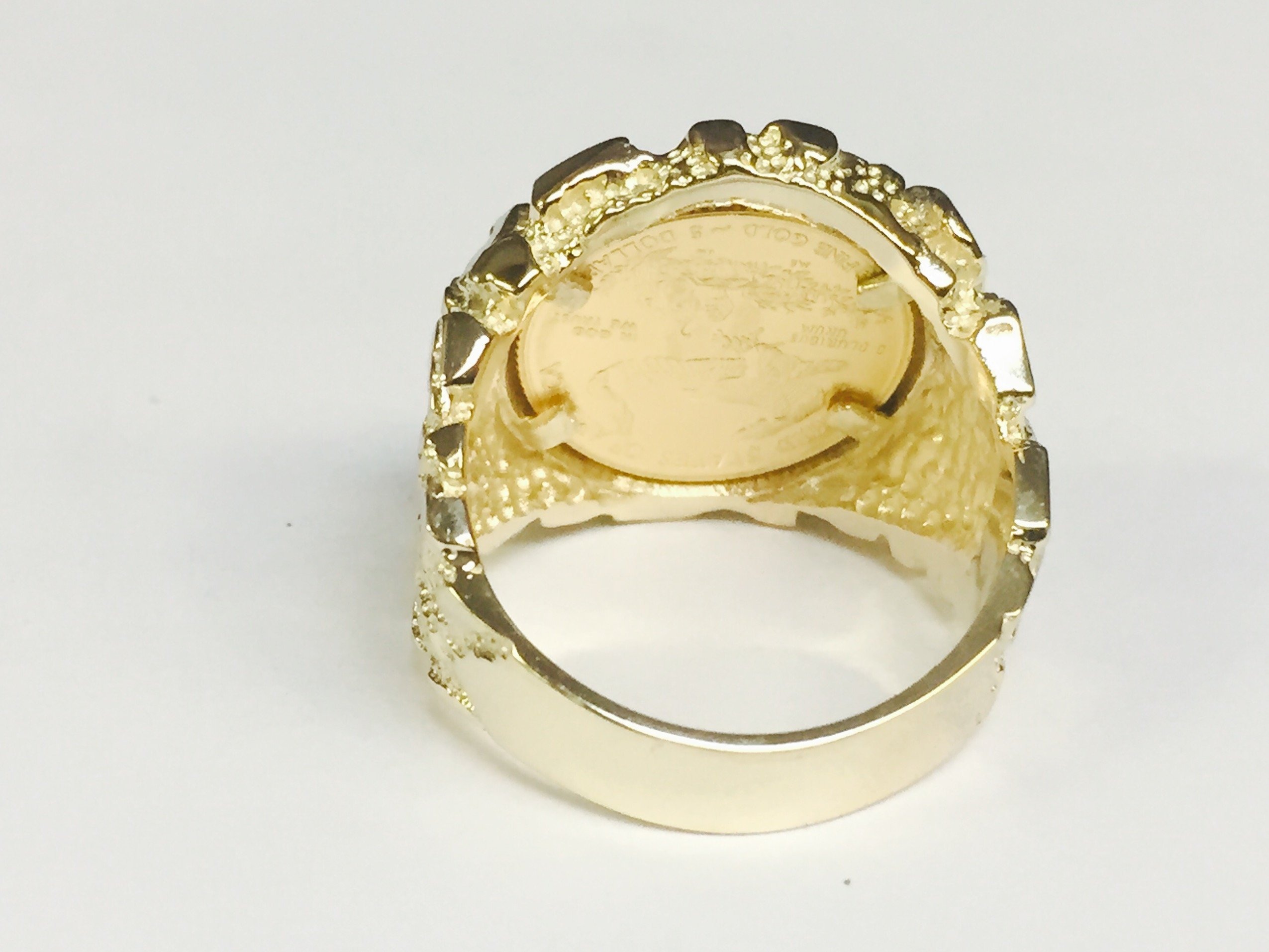 TEX 14K Gold Men's 21 Mm Nugget Coin Ring with A 22 K 1/10 Oz American Eagle Coin - Random Year Coin