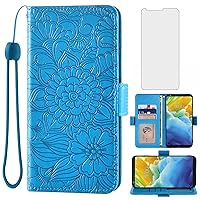 Compatible with LG Stylo 4 Wallet Case and Tempered Glass Screen Protector Card Holder Leather Flip Cell Phone Cover for Stylo4 Plus LGstylo4 Sylo4 Style 04 4+ Q Stylus Alpha Stlo4 Women Men Blue