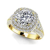 1.34 Ct Round Sim Diamond Double Halo Engagement Ring in Solid 14K White Gold Plated
