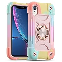 MARKILL Compatible with iPhone XR Case 6.1 Inch with Ring Stand, Heavy-Duty Military Grade Shockproof Phone Cover with Magnetic Car Mount for iPhone XR 6.1. (Rainbow Pink)