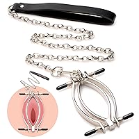 Master Series Pussy Tugger Adjustable Labia Clamps Heavy Duty with Leash for Women Men & Couples, BDSM Bondage Restraint & Sex Accessories, Labia Spreader Clamps Kit