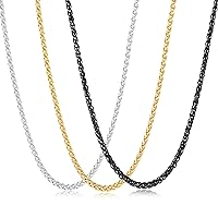 3 Pcs Chain Necklace for Men, 4mm Stainless Steel Gold Black and Silver Wheat Chains for Mens Boys Jewelry Gift, 16