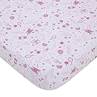 Disney Princess - Dare to Dream White & Pink Castle, Hearts & Stars Fitted Crib Sheet, Pink, White