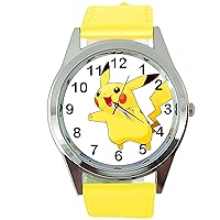 Taport® Pikachu Quartz Watch with Yellow Leather Strap + Free Spare Battery + Free Gift Bag