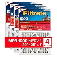 Filtrete 20x25x1 AC Furnace Air Filter, MERV 11, MPR 1000, Micro Allergen Defense, 3-Month Pleated 1-Inch Electrostatic Air Cleaning Filter, 4 Pack (Actual Size 19.69 x 24.69 x 0.81 in)