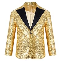 Boys Sequins Gentlmen Suit Lapel One Button Blazer Jacket Coat Wedding Birthday Pageant Party Formal Dress Outfit