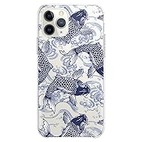 TPU Case Compatible for iPhone 14 Plus Blue Koi Fishes Flexible Silicone Cute Design Sea Catfish Soft Breeze Slim fit River Clear Waves Print Scales Art