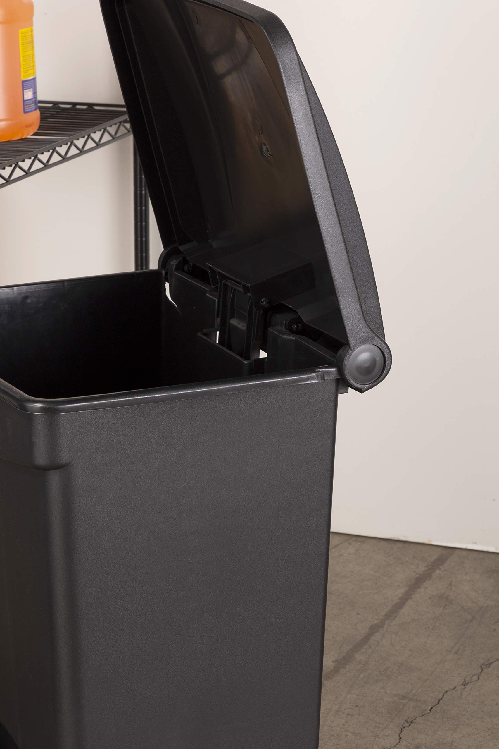 Safco Products Plastic Step-On Trash Can 9923BL, Black, Hands-Free Disposal, 23-Gallon Capacity