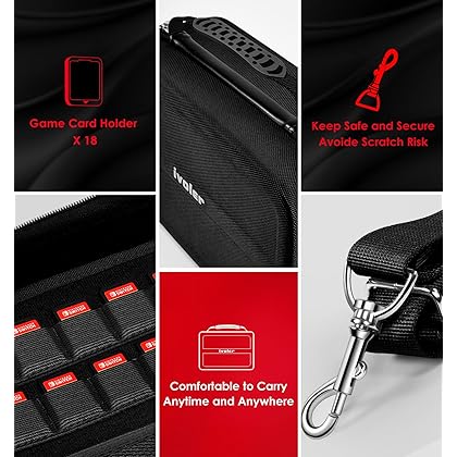 ivoler Carrying Storage Case for Nintendo Switch/For Switch OLED Model (2021),Portable Travel All Protective Hard Messenger Bag Soft Lining 18Games for Switch Console Pro Controller Accessories Black