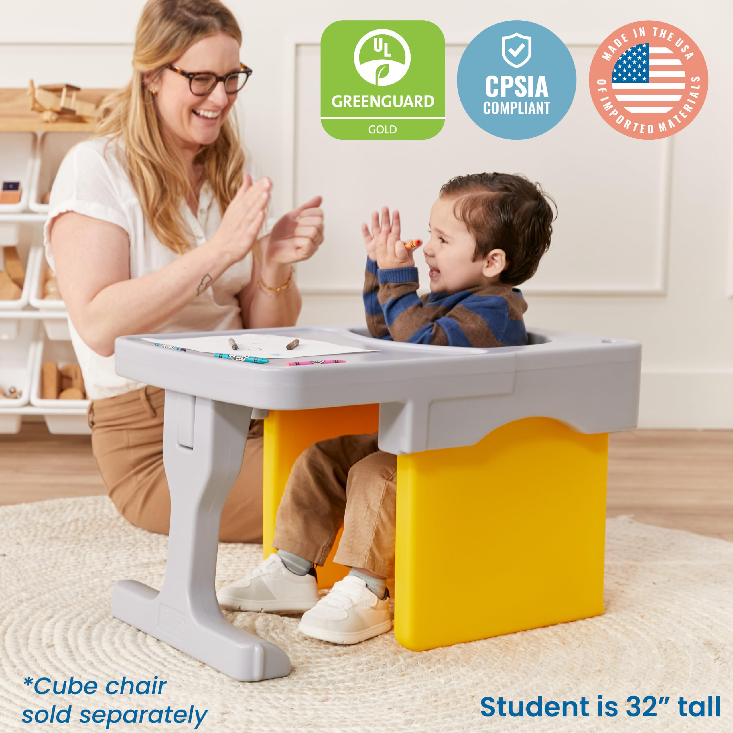 ECR4Kids Tri-Me Cube Chair Desk, Accessory for Cube Chair, Light Grey
