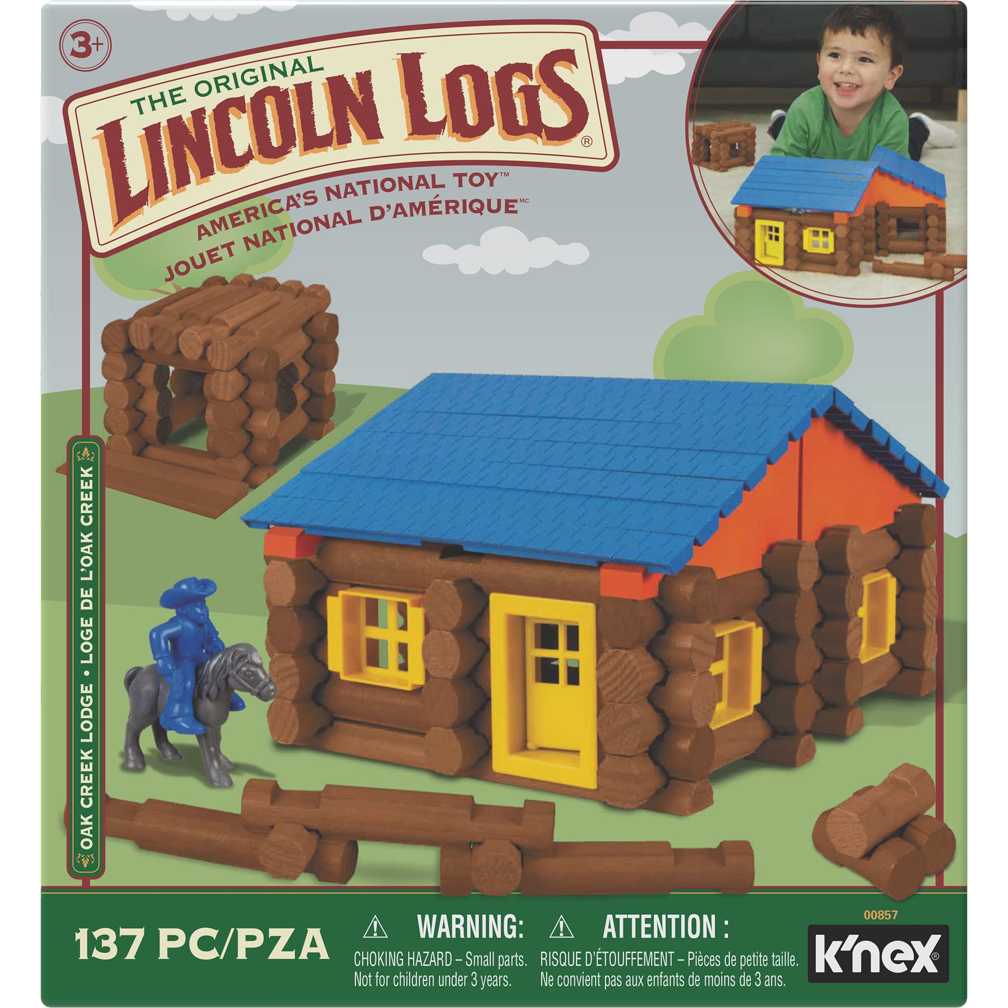 LINCOLN LOGS – Oak Creek Lodge – 137 Pieces - Real Wood Logs-Ages 3+ - Best Retro Building Gift Set for Boys/Girls – Creative Construction Engineering – Top Blocks Game Kit - Preschool Education Toy