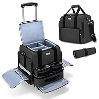 BAFASO Rolling Makeup Case with 3 Removable Pouches and 1 Makeup Brush Bag, Makeup Bag with Detachable Dolly (Patented), Black