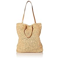 Fashion Hand-Woven Soft Large Rattan Straw Shoulder Handbag, Beach Tote Bag for Women Boho Straw Leather Handle Tote Retro Summer Travel Beach Bag Beige