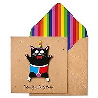Cat Put On Your Party Pants Cat Card For Cat Lovers. Handmade FSC® Certified Funny Animal Themed Birthday Cards With Envelope. Birthday Card For Him & Her, Great For Friends & Family.