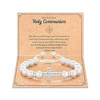 Shonyin Cross Bracelet for Girls - First Communion, Baptism, Confirmation Gifts for Girl, Pearl Jewelry for Your Little Girls - 3