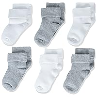 Amazon Essentials Unisex Babies' Cotton Turn Cuff Socks, 6 Pairs