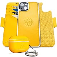 Dreem Bundle: Fibonacci Wallet-Case for iPhone 15 with Om for Apple AirPods Pro 2 Case [Yellow]