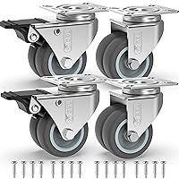 GBL 2 inch Casters Set of 4 Heavy Duty with 2 Locking Brakes + Screws - Up to 880Lbs - Swivel Caster Wheels - No Floor Marks Silent Plate Casters - Silver Castor