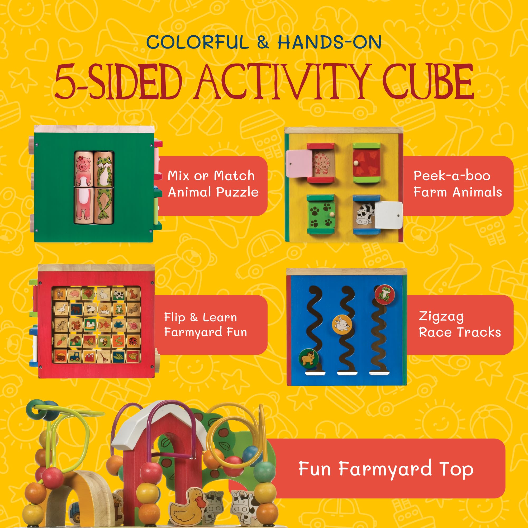 Battat – Wooden Activity Cube – Discover Farm Animals Activity Center for Kids 1 year +, Standard