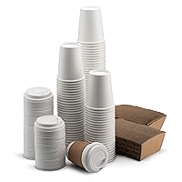 NYHI 200-Pack 8 oz White Paper Disposable Coffee Cups With Lids And Sleeves– Hot/Cold Beverage Drinking Cup for Water, Juice, Coffee or Tea