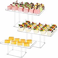 3 Pack Dessert Table Display Set, Clear Acrylic Dessert Stands Buffet Risers for Cupcakes Dessert Pastry Food Treat Tier Cookie Dessert Platter Serving Trays Stand for Wedding Birthday Party