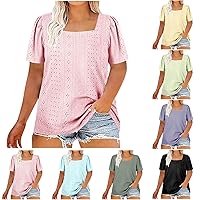 Plus Size Tops for Women Summer Lace Cut Out Short Raglan Sleeve Crewneck Loose Casual Blouse Tunic T Shirts