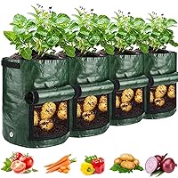 JJGoo Potato Grow Bags, 4 Pack 7 Gallon with Flap and Handles Planter Pots for Onion, Fruits, Tomato, Carrot, Green