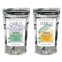 Haiku Kukicha Twig Tea and Sencha Green Tea, Authentic Japanese Loose Leaf Teas, Organic, Kosher, Non-GMO, Plastic Neutral - 3 oz resealable packages (1 pack of each)