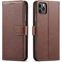 Imitation Leather Flip Phone Cover, for Apple iPhone 12 Pro Max Case 6.7 Inch Folio Kickstand Case Wallet with Card Holders (Color : Brown)