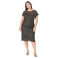 Maggy London Women's Plus Size Holiday Foil Glitter Shimmer Metallic Dress Occasion Party Guest of, Black/Gold