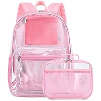 BTOOP Clear Backpack for School Kids Girls with Clear Lunch Box Large See Through Book Bags Heavy Duty Transparent Plastic Backpacks for Teens Women Work Stadium