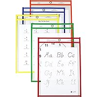 C-Line Reusable Dry Erase Pockets, 9 x 12 Inches, Assorted Primary Colors, 25 Pockets per Pack (40620)