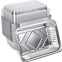2LB Aluminum Pans with Clear Lids (50PACK)，2 LB Foil Pans - to Go Food Containers，Recyclable Aluminum Foil with Strong Seal for Freshness & Spill Resistance- 8.26