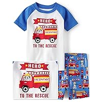 The Children's Place Baby Boy's and Toddler Sleeve Top and Shorts Snug Fit 100% Cotton 2 Piece Pajama Set, Firetruck Hero