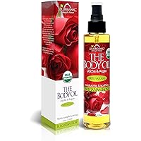 Body Oil - Romantic Sexy Bulgarian Rose- Jojoba and Argan Oil with Vitamin E, USDA Certified Organic, No Alcohol, Paraben, Artificial Detergents, Color or Synthetic perfume (Bulgarian Rose)