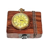 Hassanhandicrafts Antique Brass Pocket Watch Vintage Retro Style Pocket Watch Fob with Wooden Box