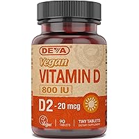 DEVA Vegan Vitamin D2 800 IU, Ergocalciferol Supplement with No Animal Ingredients, 90 Tablets, 1-Pack