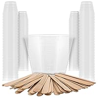 2 Ounce (60ml) Graduated Plastic Measuring Cups (100 Clear Cups & 25 Mixing Sticks) - For Acrylic Paint, Resin, Epoxy, Art, Kitchen, Cooking, Medicine, Laboratory - OZ, ML Measurements