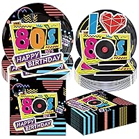 60pcs Back to 80s Party Plates I Love 80's Disco Rock Party Plates Napkins Retor 80s Themed Birthday Paper Plates Supplies for Guests Dinner Decorations
