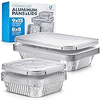 Disposable Aluminum Pans With Lids, 9x13 (10pc) And 8x8 Square (10pc) Combo Set, Disposable Baking and Cake Pan (Pack of 20)