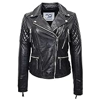 DR246 Women's Real Leather X-Zip Biker Style Jacket Black