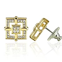Forever Gold Austrian Crystal Square Frame Earrings Surgical Steel Posts & Comfort Backs E246G