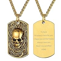 GoldChic Jewelry Skull Necklaces For Men, Stainless Steel Gothic Skeleton Necklace Viking Norse Runes Halloween Gifts for Man Boys