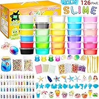Button Art Toys for Toddlers with 10 Pictures and 46 Buttons & 126Pcs Glow in The Dark DIY Slime Kit for Girls Boys