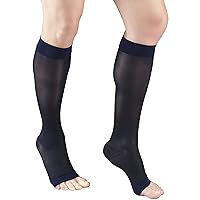 Truform Sheer Compression Stockings, 15-20 mmHg, Women's Knee High Length, Open Toe, 20 Denier, Navy, Small