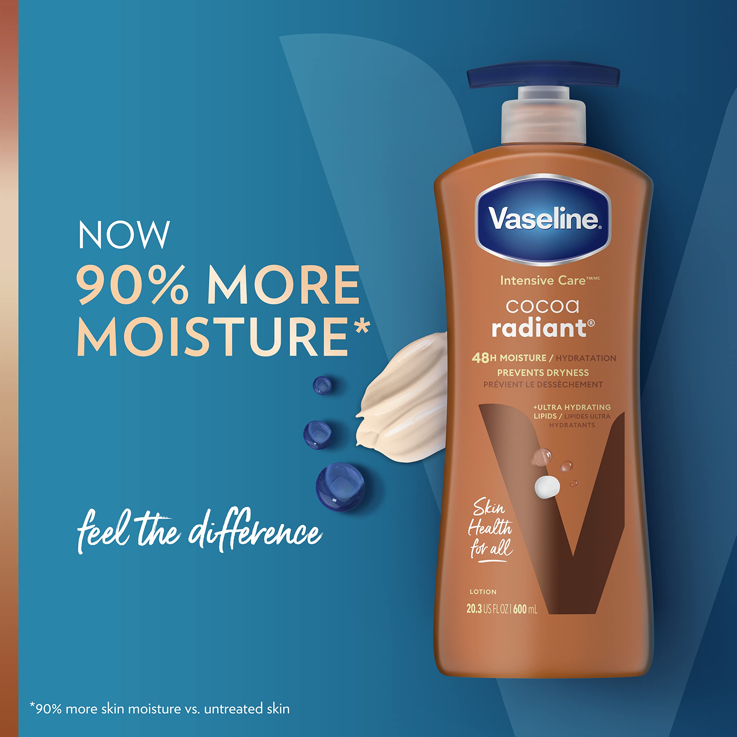 Vaseline Intensive Care Body Lotion Cocoa Radiant 4 ct for Dry Skin with Ultra-Hydrating Lipids and Pure Cocoa Butter for a Long-Lasting, Radiant Glow 20.3 oz