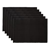 DII Basic Everyday Ribbed Tabletop 100% Cotton, Placemat Set, 13x19, Black, 6 Piece