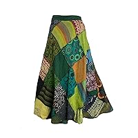 Agan Traders Women's Boho Gypsy Hippie Style Patched Tie Up High Waisted Long Skirt – Tie-Dye Wrap Cover Up Maxi Skirts